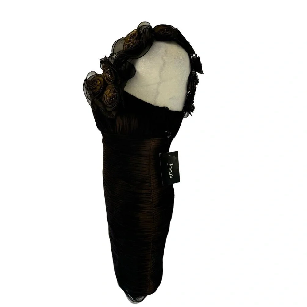 Jovani Junior Prom Dress Vintage Black Rosette One Shoulder Short Retro 90s Sz 8 - Picture 11 of 16